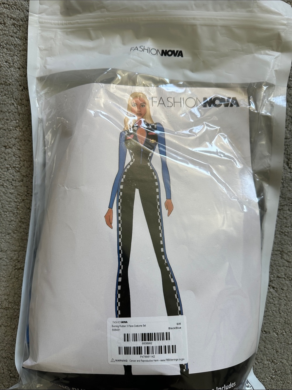 Fashion Nova Black & Blue Racing Stripe Jumpsuit